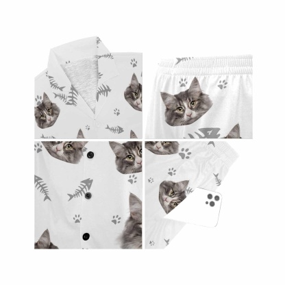 FacePajamas Pajama Custom Pet Matching Pajamas Personalized Face Dog&Cat Couple Matching V-Neck Short Pajama Set Gifts for Couples