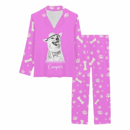 FacePajamas Pajama Custom Pet Photo & Name Pajamas Sleepwear Claw Multiple Colors Personalized Women's Slumber Party Long Pajama Set