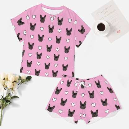 FacePajamas Pajama-2ML-SDS Custom Pet Purple Pajama Set Women's Short Sleeve Top and Shorts Loungewear Athletic Tracksuits