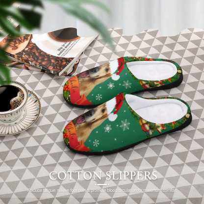 FacePajamas Slippers-2YX-SDS Custom Pet's Photo  & Name Christmas Hat All Over Print Cotton Slippers