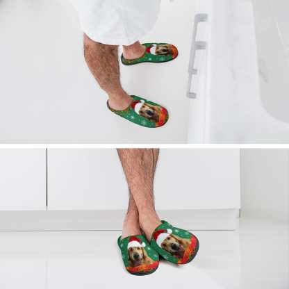 FacePajamas Slippers-2YX-SDS Custom Pet's Photo  & Name Christmas Hat All Over Print Cotton Slippers