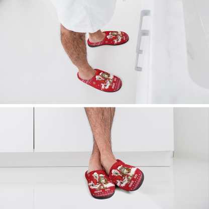 FacePajamas Slippers-2YX-SDS Custom Pet's Photo  & Name Christmas Hat Red All Over Print Cotton Slippers
