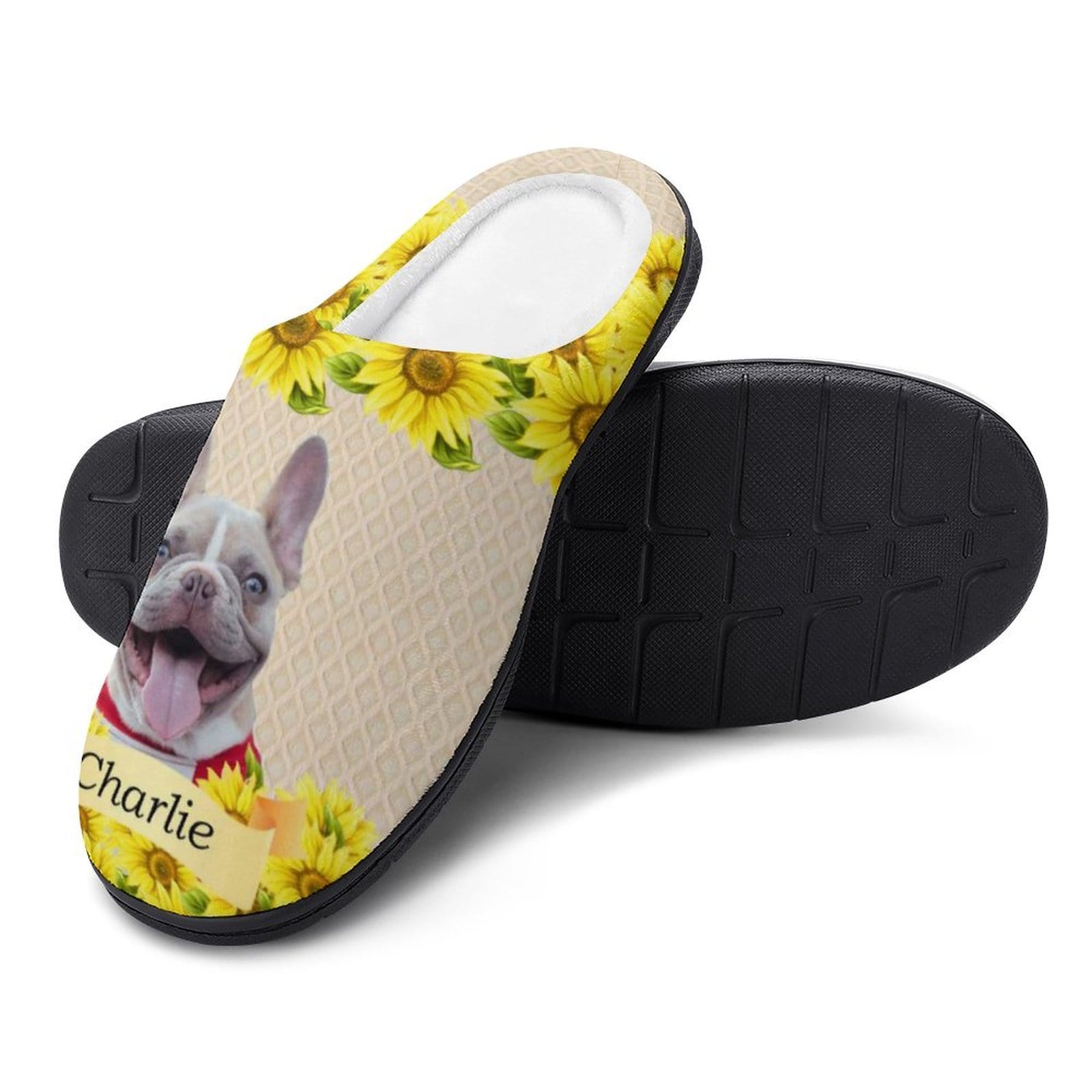 FacePajamas Slippers-2YX-SDS Custom Pet's Photo  & Name Sunflower All Over Print Cotton Slippers