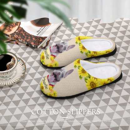 FacePajamas Slippers-2YX-SDS Custom Pet's Photo  & Name Sunflower All Over Print Cotton Slippers