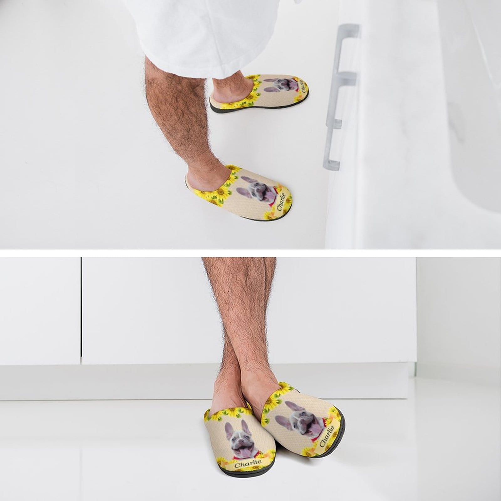 FacePajamas Slippers-2YX-SDS Custom Pet's Photo  & Name Sunflower All Over Print Cotton Slippers