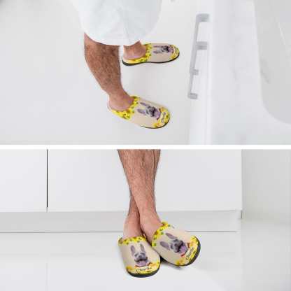 FacePajamas Slippers-2YX-SDS Custom Pet's Photo  & Name Sunflower All Over Print Cotton Slippers