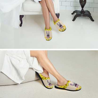 FacePajamas Slippers-2YX-SDS Custom Pet's Photo  & Name Sunflower All Over Print Cotton Slippers