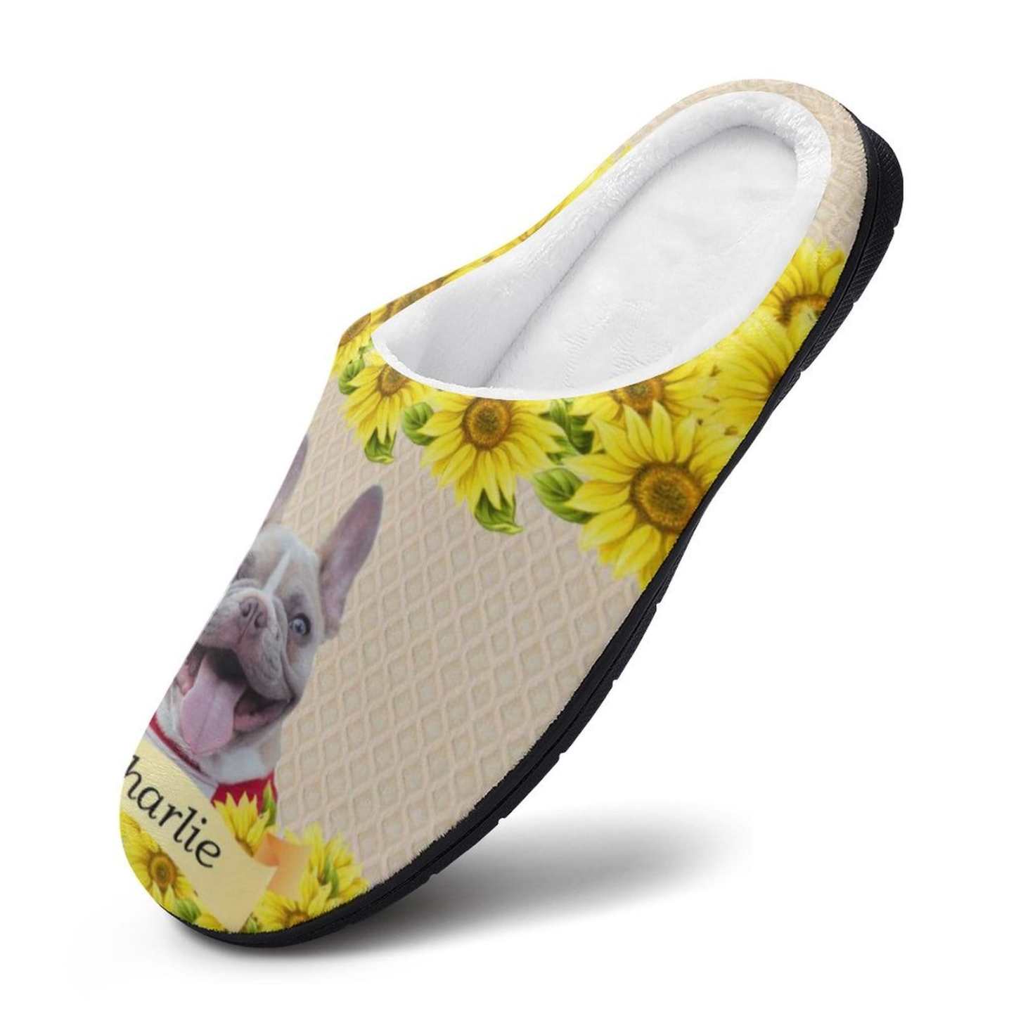 FacePajamas Slippers-2YX-SDS Custom Pet's Photo  & Name Sunflower All Over Print Cotton Slippers