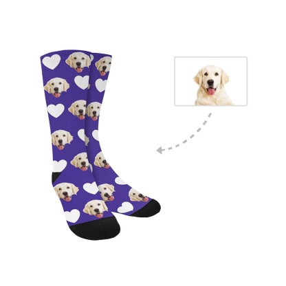 FacePajamas Sublimated Crew Socks Custom Pet Socks Funny Printed Heart Dog Sublimated Crew Socks Personalized Photo Unisex Gift for Men Women