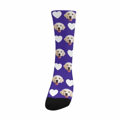 FacePajamas Sublimated Crew Socks Custom Pet Socks Funny Printed Heart Dog Sublimated Crew Socks Personalized Photo Unisex Gift for Men Women