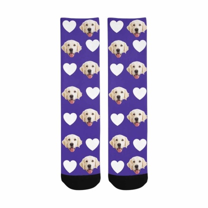 FacePajamas Sublimated Crew Socks Custom Pet Socks Funny Printed Heart Dog Sublimated Crew Socks Personalized Photo Unisex Gift for Men Women