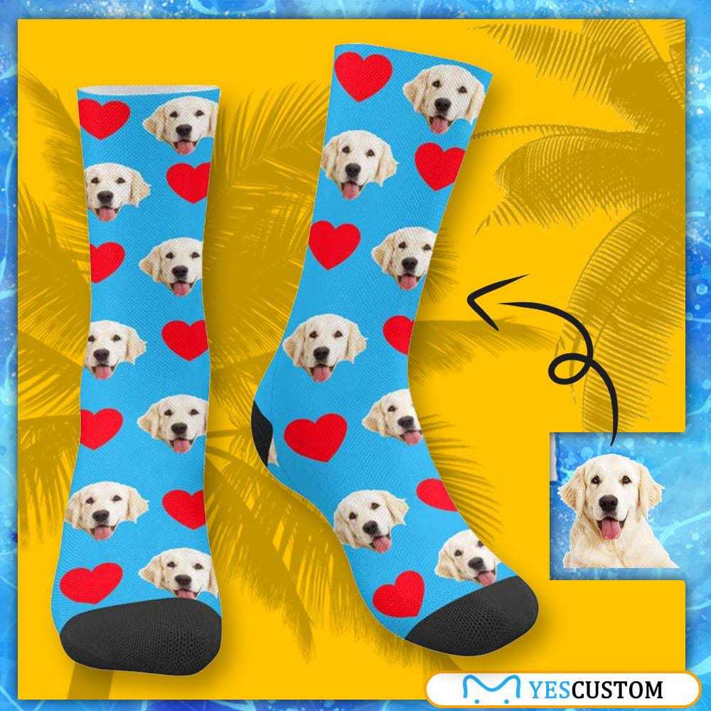 FacePajamas Sublimated Crew Socks Custom Pet Socks Funny Printed Heart Dog Sublimated Crew Socks Personalized Photo Unisex Gift for Men Women