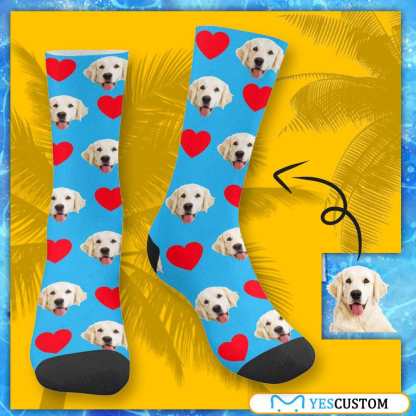 FacePajamas Sublimated Crew Socks Custom Pet Socks Funny Printed Heart Dog Sublimated Crew Socks Personalized Photo Unisex Gift for Men Women
