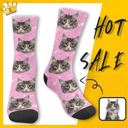 FacePajamas Sublimated Crew Socks Custom Pet Sublimated Crew Socks Personalized Cat Face Novelty Socks Printed Photo Pet Socks Design Your Photo on Socks for Pet Lover
