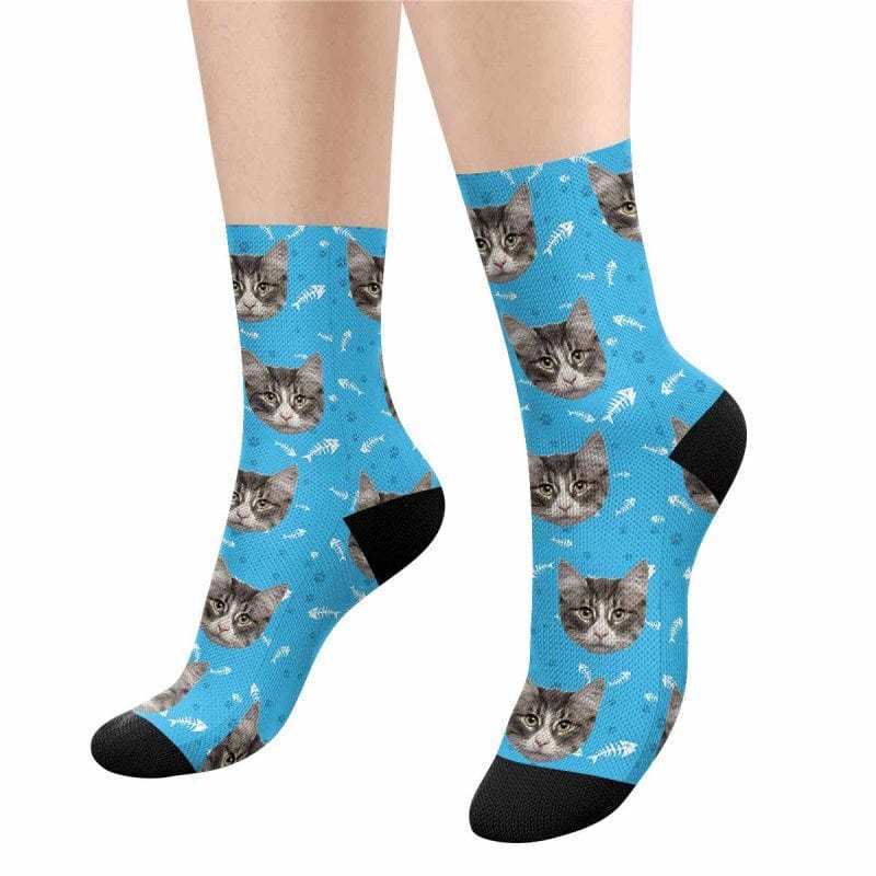 FacePajamas Sublimated Crew Socks Custom Pet Sublimated Crew Socks Personalized Cat Face Novelty Socks Printed Photo Pet Socks Design Your Photo on Socks for Pet Lover