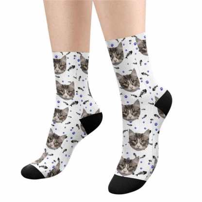 FacePajamas Sublimated Crew Socks Custom Pet Sublimated Crew Socks Personalized Cat Face Novelty Socks Printed Photo Pet Socks Design Your Photo on Socks for Pet Lover