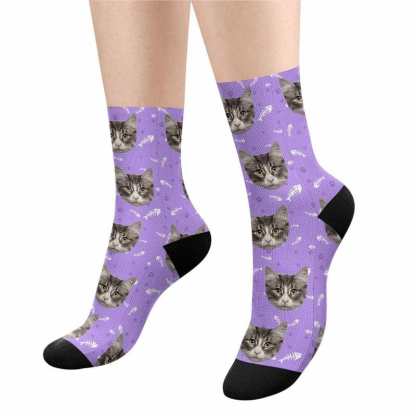 FacePajamas Sublimated Crew Socks Custom Pet Sublimated Crew Socks Personalized Cat Face Novelty Socks Printed Photo Pet Socks Design Your Photo on Socks for Pet Lover