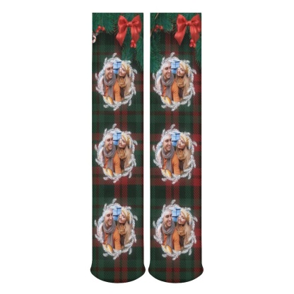 FacePajamas Sublimated Crew Socks-2WH-SDS Custom Photo Bow Tie Sublimated Crew Socks Personalized Funny Photo Socks Gift for Christmas