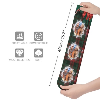 FacePajamas Sublimated Crew Socks-2WH-SDS Custom Photo Bow Tie Sublimated Crew Socks Personalized Funny Photo Socks Gift for Christmas