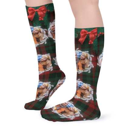 FacePajamas Sublimated Crew Socks-2WH-SDS Custom Photo Bow Tie Sublimated Crew Socks Personalized Funny Photo Socks Gift for Christmas