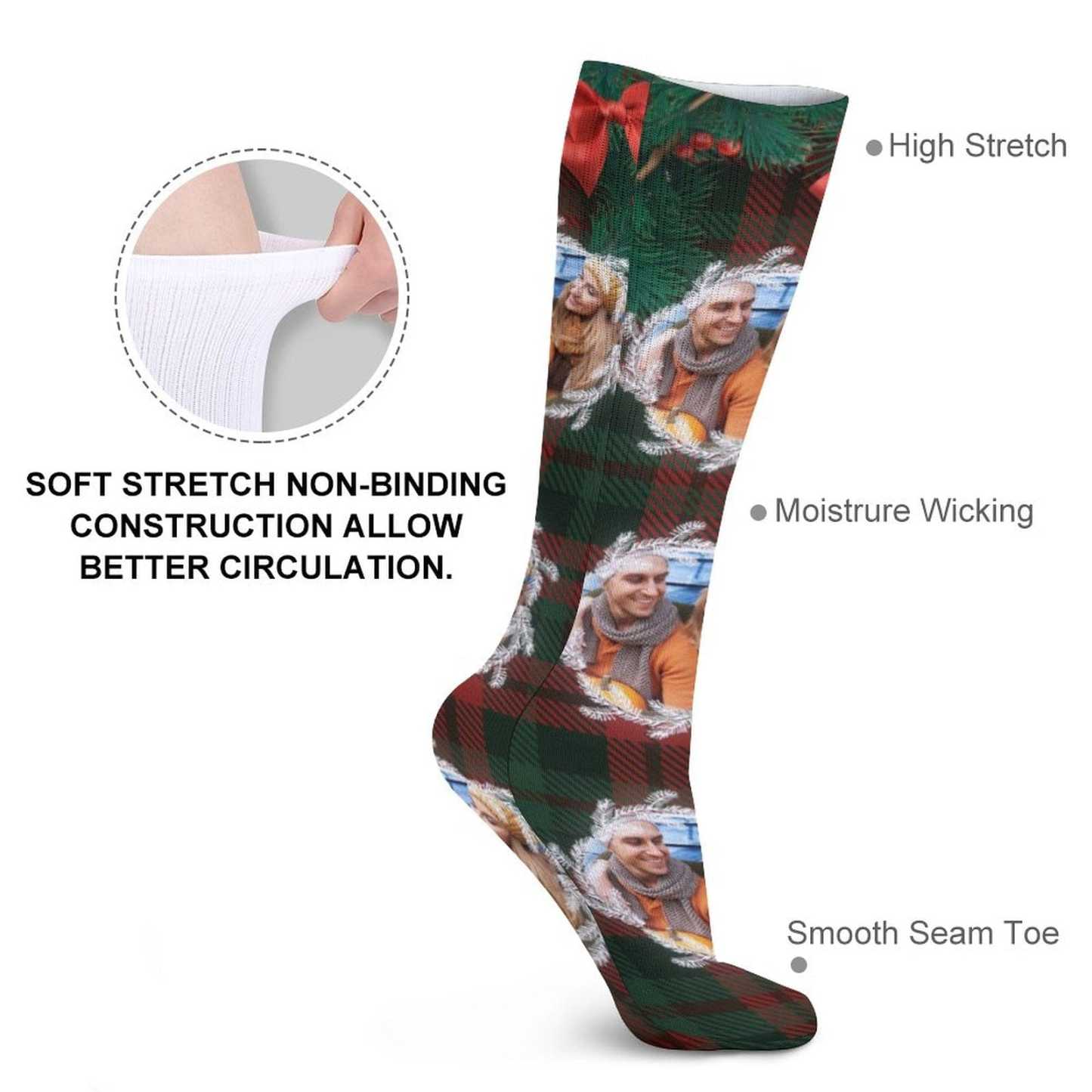 FacePajamas Sublimated Crew Socks-2WH-SDS Custom Photo Bow Tie Sublimated Crew Socks Personalized Funny Photo Socks Gift for Christmas