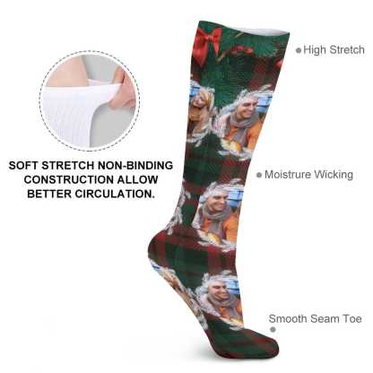 FacePajamas Sublimated Crew Socks-2WH-SDS Custom Photo Bow Tie Sublimated Crew Socks Personalized Funny Photo Socks Gift for Christmas