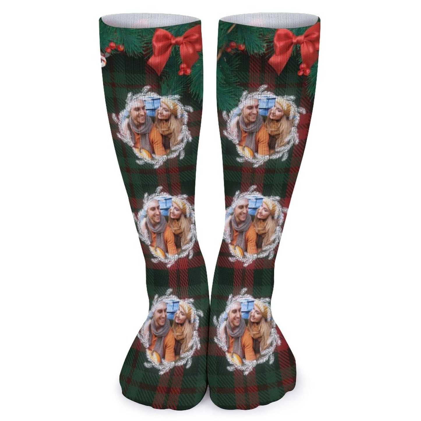 FacePajamas Sublimated Crew Socks-2WH-SDS Custom Photo Bow Tie Sublimated Crew Socks Personalized Funny Photo Socks Gift for Christmas