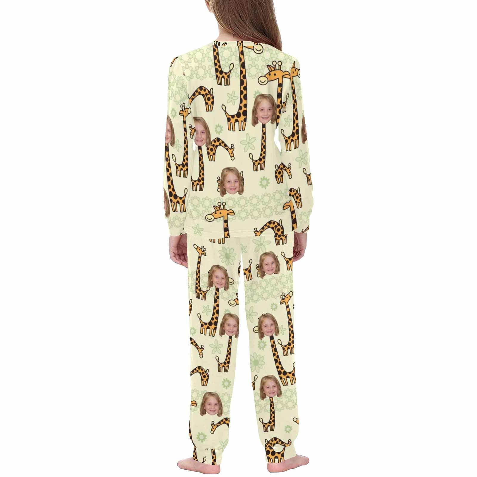 FacePajamas Pajama Custom Photo Cartoon Pajama Sleepwear Sets Giraffe light Yellow Personalized Kids Long Sleeve Pajamas Set