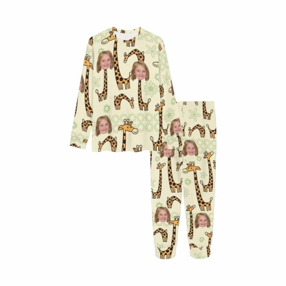 FacePajamas Pajama Custom Photo Cartoon Pajama Sleepwear Sets Giraffe light Yellow Personalized Kids Long Sleeve Pajamas Set