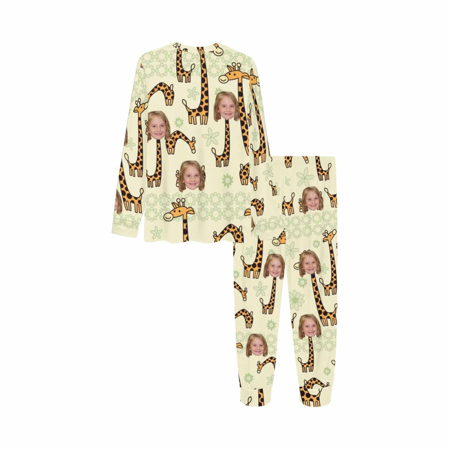 FacePajamas Pajama Custom Photo Cartoon Pajama Sleepwear Sets Giraffe light Yellow Personalized Kids Long Sleeve Pajamas Set
