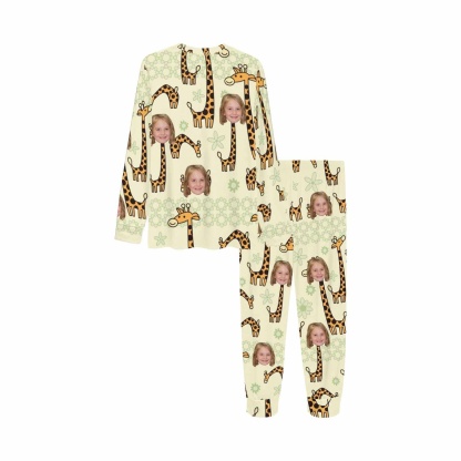 FacePajamas Pajama Custom Photo Cartoon Pajama Sleepwear Sets Giraffe light Yellow Personalized Kids Long Sleeve Pajamas Set