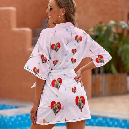FacePajamas Pajama-2YX-SDS Custom Photo Couple Love Women's Summer Short Sleepwear Funny Personalized Photo Pajamas Kimono Robe