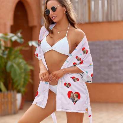 FacePajamas Pajama-2YX-SDS Custom Photo Couple Love Women's Summer Short Sleepwear Funny Personalized Photo Pajamas Kimono Robe