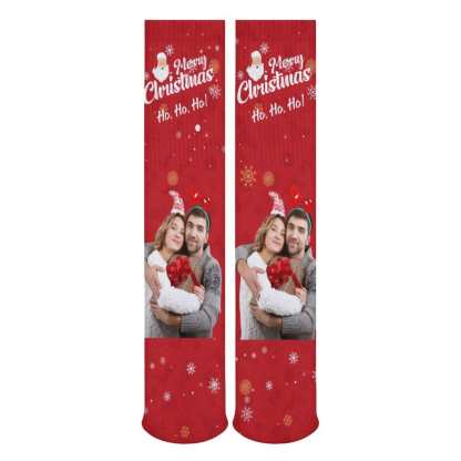 FacePajamas Sublimated Crew Socks-2WH-SDS Custom Photo Couple Red Background Sublimated Crew Socks Personalized Funny Photo Socks Gift for Christmas