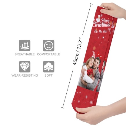 FacePajamas Sublimated Crew Socks-2WH-SDS Custom Photo Couple Red Background Sublimated Crew Socks Personalized Funny Photo Socks Gift for Christmas