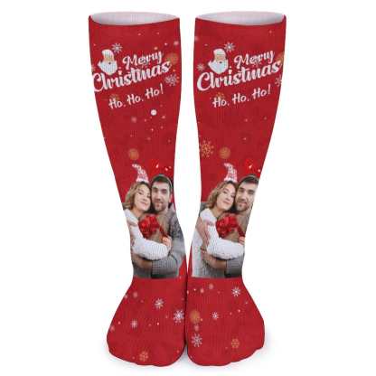 FacePajamas Sublimated Crew Socks-2WH-SDS Custom Photo Couple Red Background Sublimated Crew Socks Personalized Funny Photo Socks Gift for Christmas