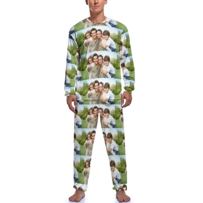 FacePajamas Pajama Custom Photo Dad Mom Family Men's Pajamas Personalized Photo Pajama Set Sleepwear Funny Long Sleeve Nightwear