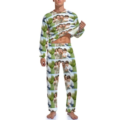 FacePajamas Pajama Custom Photo Dad Mom Family Men's Pajamas Personalized Photo Pajama Set Sleepwear Funny Long Sleeve Nightwear