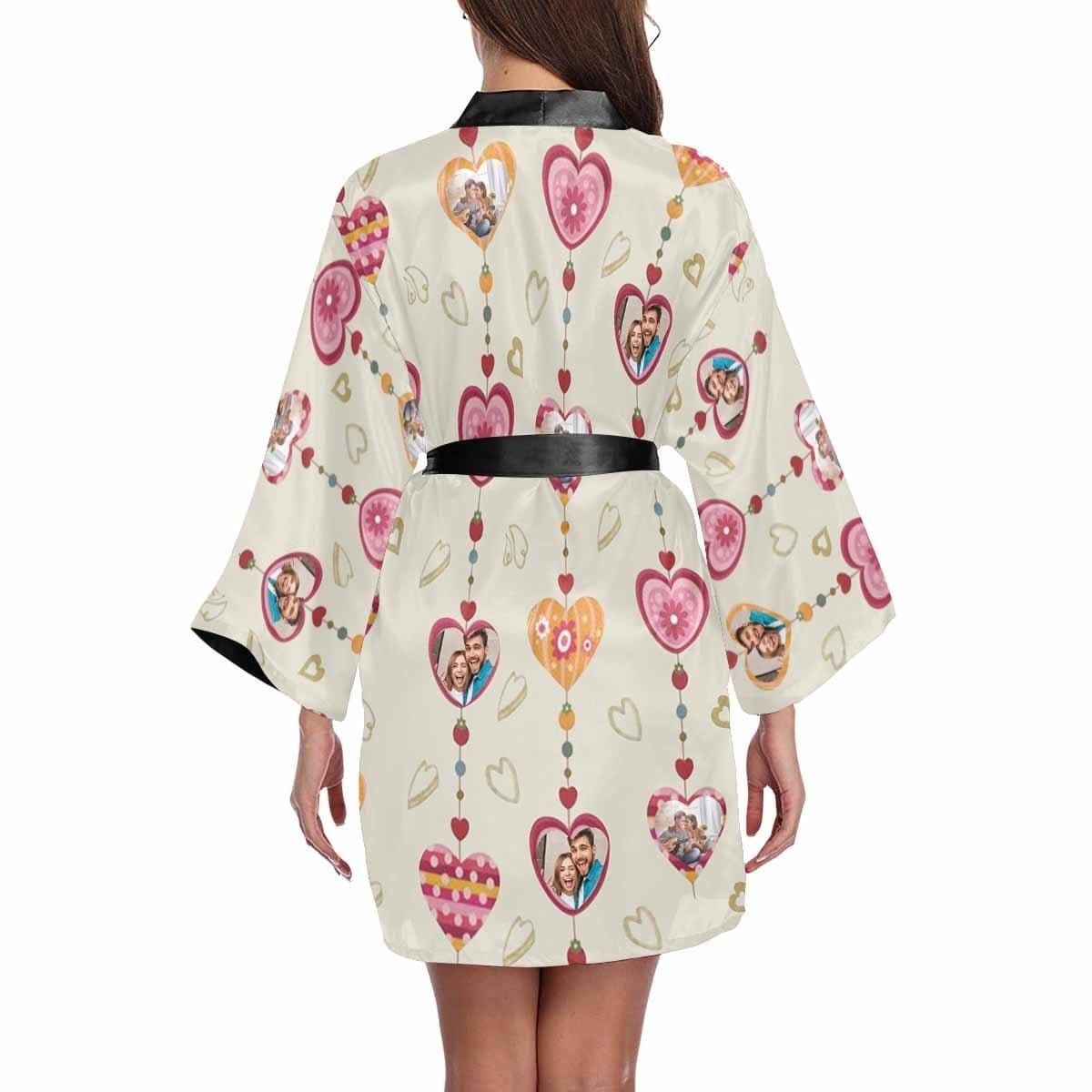 FacePajamas Pajama Custom Photo Heart Curtain Women's Summer Short Pajamas Personalized Photo Pajamas Kimono Robe