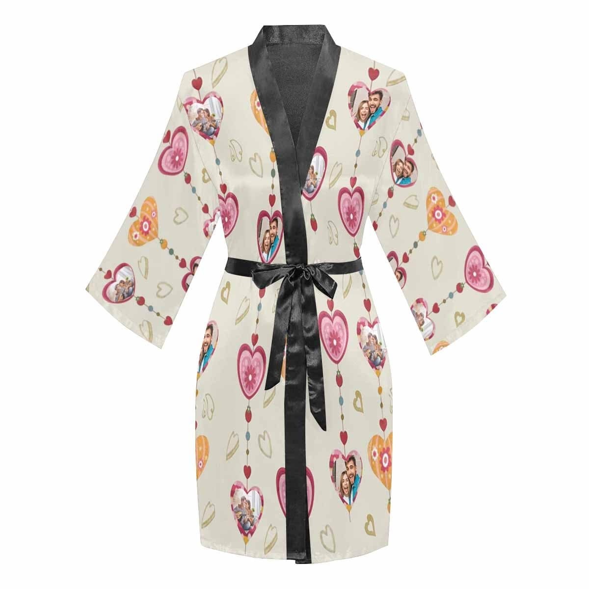 FacePajamas Pajama Custom Photo Heart Curtain Women's Summer Short Pajamas Personalized Photo Pajamas Kimono Robe