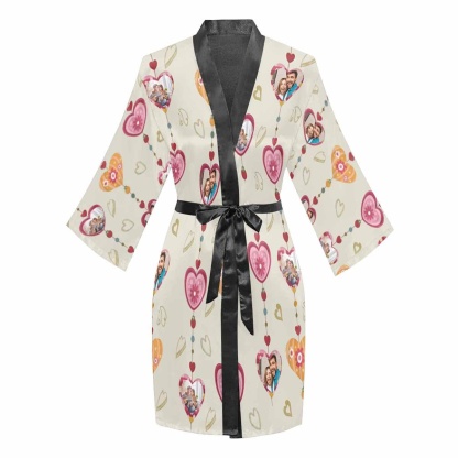 FacePajamas Pajama Custom Photo Heart Curtain Women's Summer Short Pajamas Personalized Photo Pajamas Kimono Robe