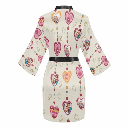 FacePajamas Pajama Custom Photo Heart Curtain Women's Summer Short Pajamas Personalized Photo Pajamas Kimono Robe