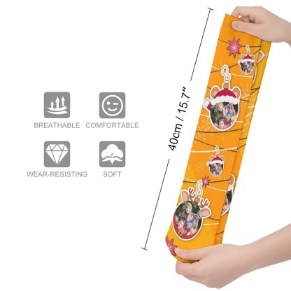 FacePajamas Sublimated Crew Socks-2WH-SDS Custom Photo Line Yellow Sublimated Crew Socks Personalized Funny Photo Socks Gift for Christmas