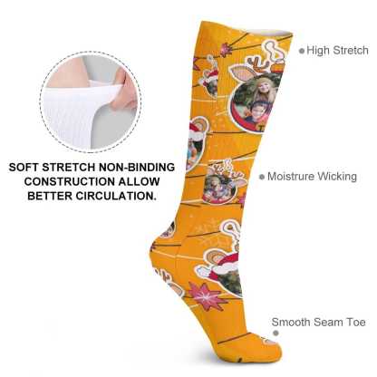 FacePajamas Sublimated Crew Socks-2WH-SDS Custom Photo Line Yellow Sublimated Crew Socks Personalized Funny Photo Socks Gift for Christmas