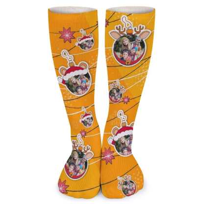 FacePajamas Sublimated Crew Socks-2WH-SDS Custom Photo Line Yellow Sublimated Crew Socks Personalized Funny Photo Socks Gift for Christmas