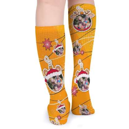 FacePajamas Sublimated Crew Socks-2WH-SDS Custom Photo Line Yellow Sublimated Crew Socks Personalized Funny Photo Socks Gift for Christmas
