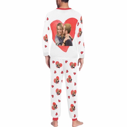 FacePajamas Pajama Custom Photo Love Heart Couple Matching Pajamas Personalized Women Men Long Sleeve Pajamas Photo Gifts