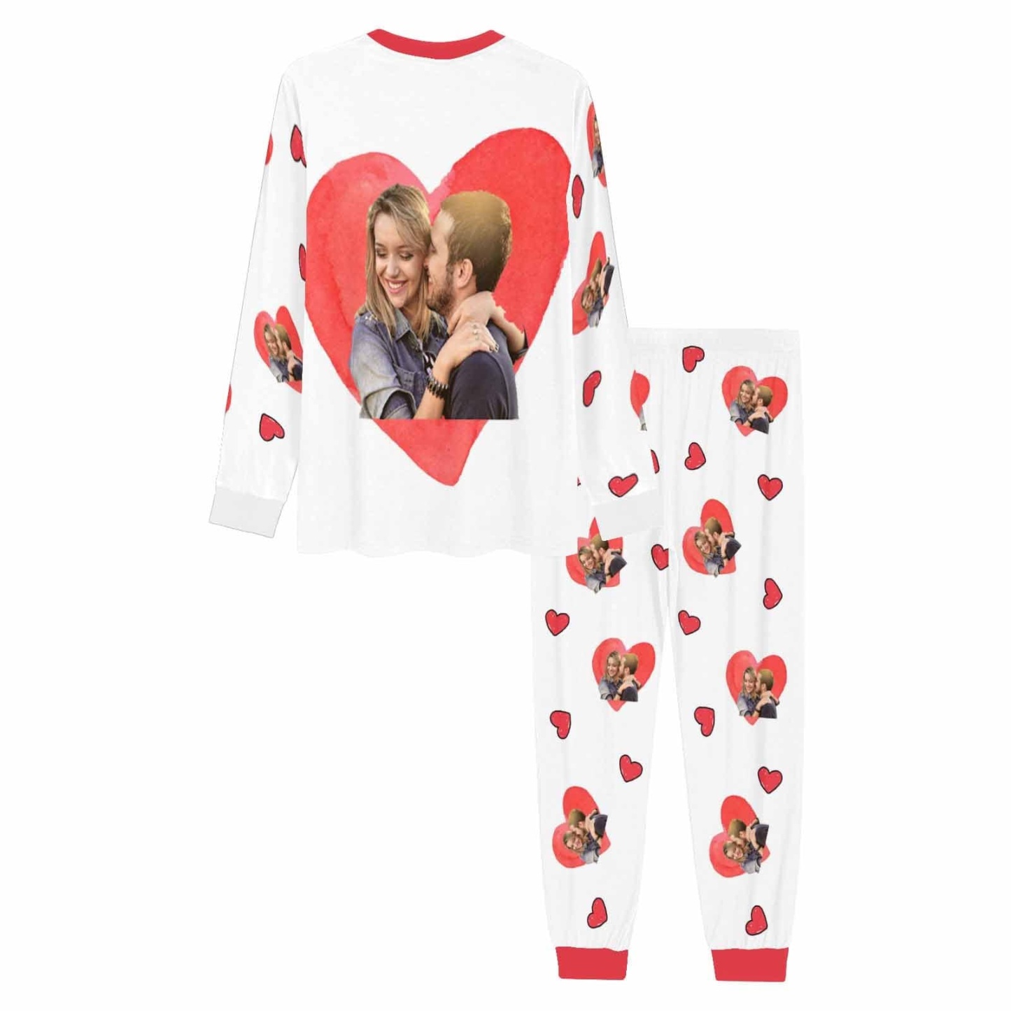 FacePajamas Pajama Custom Photo Love Heart Couple Matching Pajamas Personalized Women Men Long Sleeve Pajamas Photo Gifts