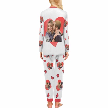 FacePajamas Pajama Custom Photo Love Heart Couple Matching Pajamas Personalized Women Men Long Sleeve Pajamas Photo Gifts