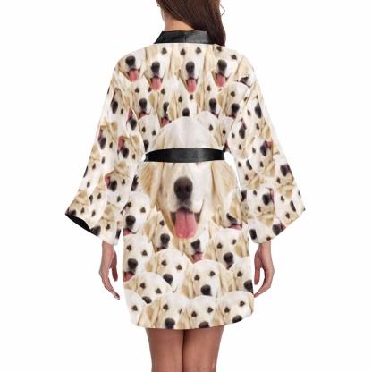 FacePajamas Pajama Custom Photo My Pet Women's Summer Short Pajamas Cute Personalized Photo Pajamas Kimono Robe